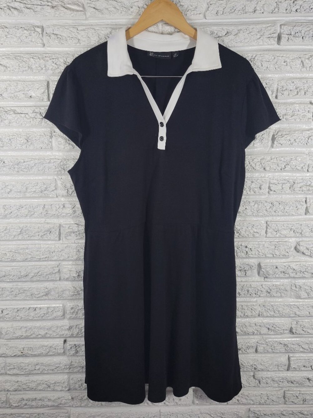 NY & Co Dress XXL Black‎ Cotton Fit & Flare Shirt Dress Short Sleeve BLA31E